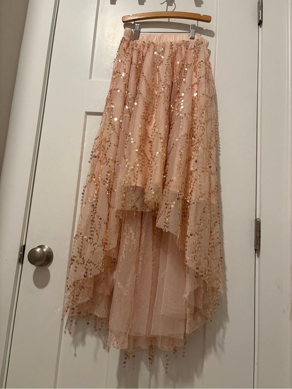 Joyfolie Rose Gold Sequin High-Low Tulle Skirt
